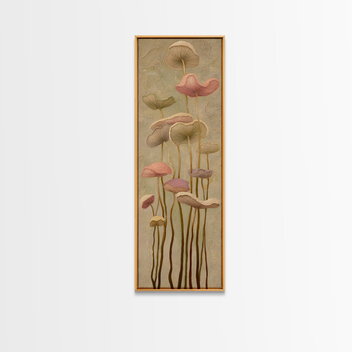 Mushrooms and Moss Botanical Field Study Framed Canvas Print, Botanical Art, Wall Art, Living Room Decor, Watercolor Art, BOT-1x3-69