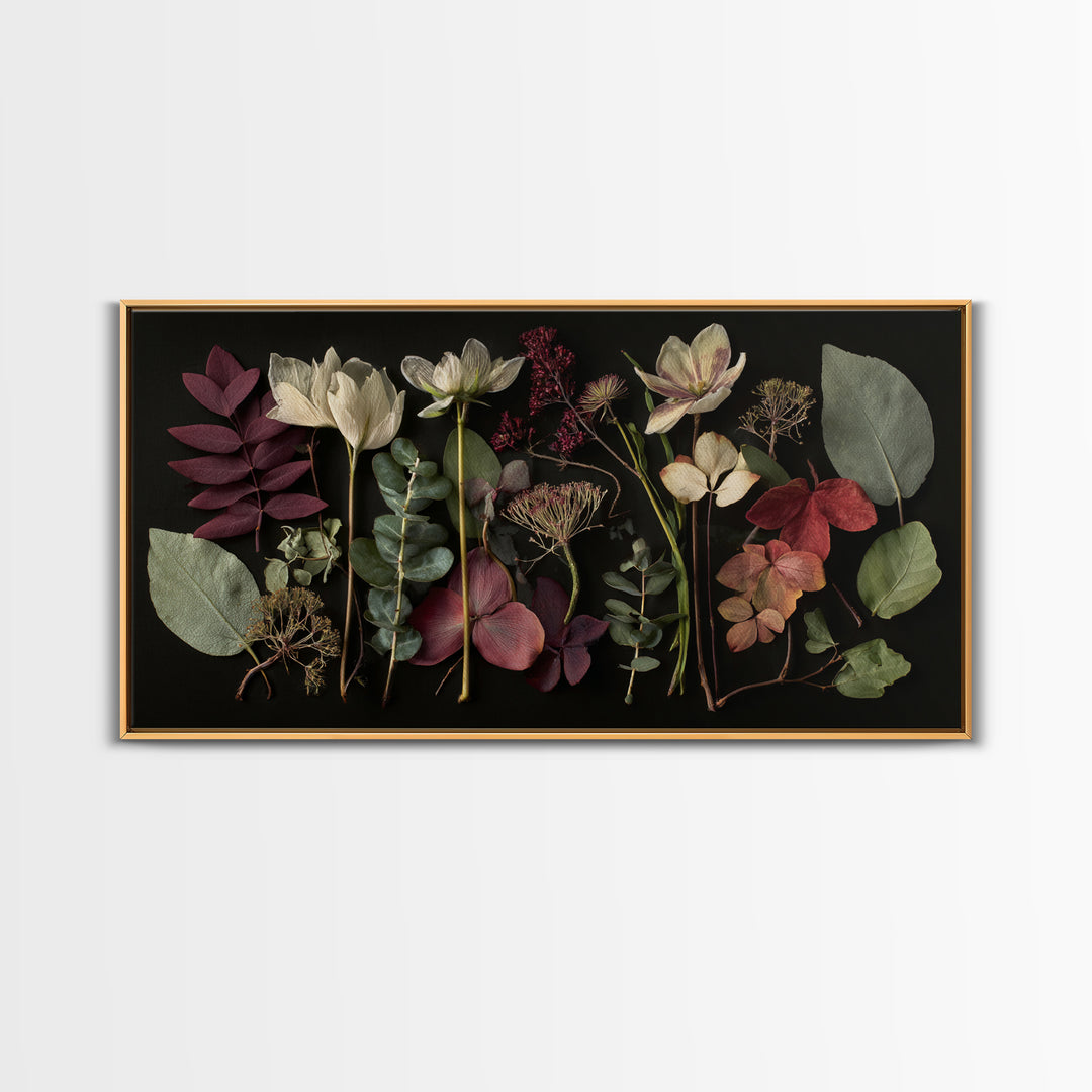 Autumn Leaves Specimen Collection Framed Canvas Print, Botanical Art, Fine Art Print, Living Room Decor, Watercolor Art, BOT-2x1-16