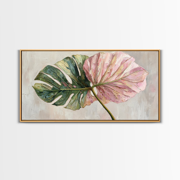 Oversized Monstera Leaf Canvas Print, Botanical Art, Textured Painting, Living Room Decor, Fine Art, Botanic, Wall Art Prints, BOT-2x1-22