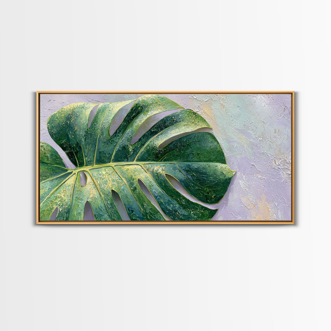 Oversized Monstera Leaf Framed Canvas Print, Botanical Art, Poster, Living Room Decor, Fine Art, Botanic, Art Nouveau, BOT-2x1-46