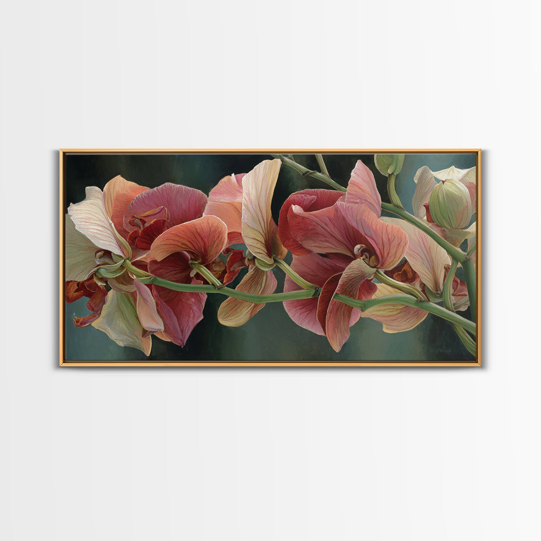 Orchid Stem with Elegant Negative Space Framed Canvas Print, Botanical Art, Art Print, Living Room Decor, Fine Art, Botanic, BOT-2x1-56