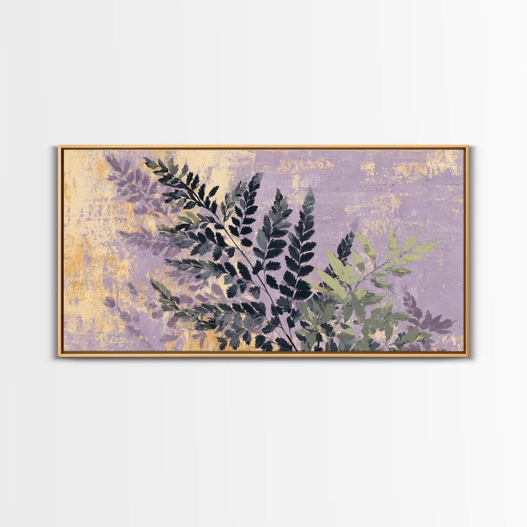 Fern Shadow Pattern on Plaster Surface Framed Canvas Print, Botanical Art, Gallery Decor, Living Room Decor, Fine Art, Botanic, BOT-2x1-67