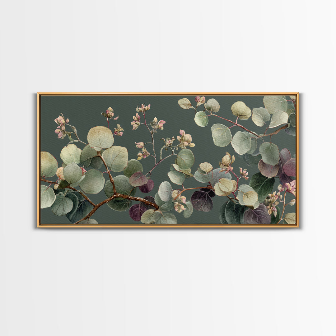 Eucalyptus Stems in Soft Sage Tones Framed Canvas Print, Botanical Art, Print, Living Room Decor, Watercolor Art, Botanic, BOT-2x1-7