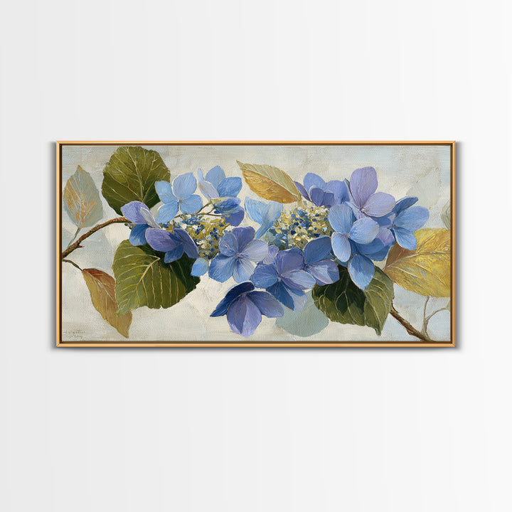 Blue Hydrangea Cluster Framed Canvas Print, Botanical Art, Art Print, Living Room Decor, Fine Art, Botanic, Digital Print, BOT-2x1-86