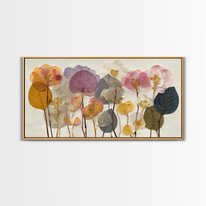 Pressed Flower Collage Framed Canvas Print, Botanical Art, Living Room Decor, Botanic, Fine Art Print, Statement Artwork, BOT-2x1-96