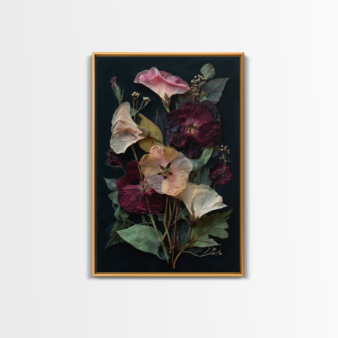 Pressed Flower Collage Framed Canvas Print, Botanical Art, Living Room Wall Art, Living Room Decor, Fine Art, Botanic, BOT-2x3-36