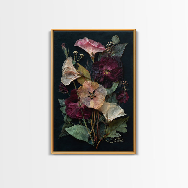 Pressed Flower Collage Framed Canvas Print, Botanical Art, Living Room Wall Art, Living Room Decor, Fine Art, Botanic, BOT-2x3-36