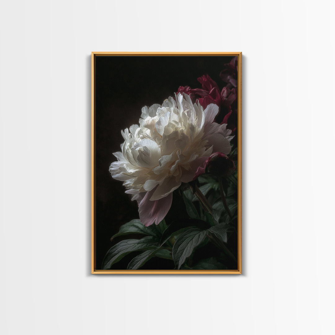 Peony Bloom with Layered Romantic Petals Framed Canvas Print, Botanical Art, Home Decor, Living Room Decor, Fine Art, Botanic, BOT-2x3-42