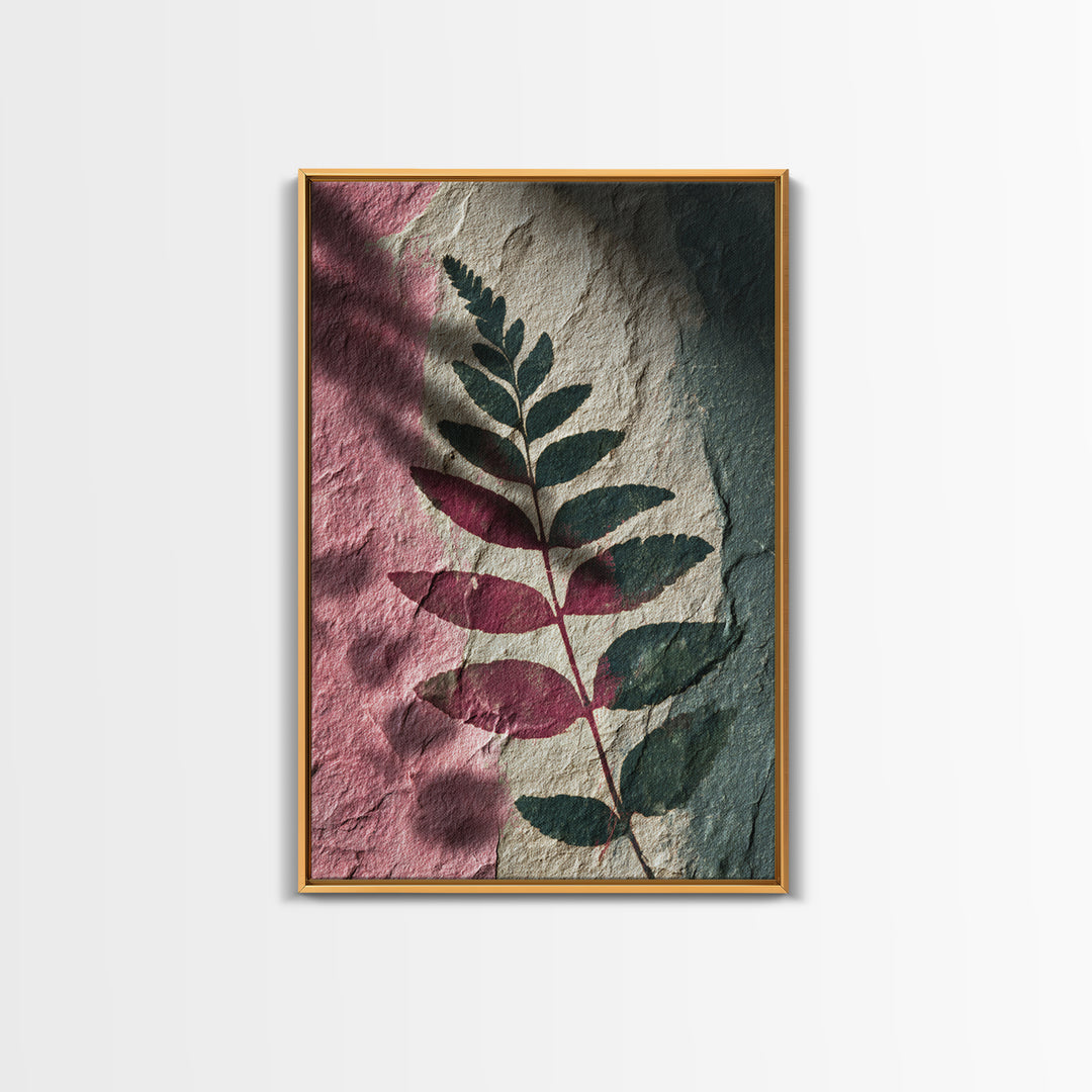 Fern Shadow Pattern on Plaster Surface Canvas Print, Botanical Art, Fine Art Print, Living Room Decor, Watercolor Art, Botanic, BOT-2x3-7