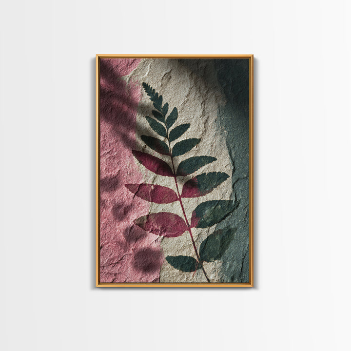 Fern Shadow Pattern on Plaster Surface Canvas Print, Botanical Art, Fine Art Print, Living Room Decor, Watercolor Art, Botanic, BOT-2x3-7