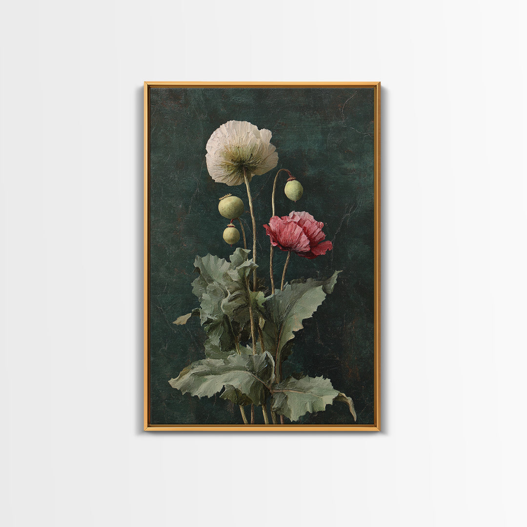 Poppy Field Botanical Study Framed Canvas Print, Botanical Art, Printable Art, Living Room Decor, Watercolor Art, Botanic, BOT-2x3-73