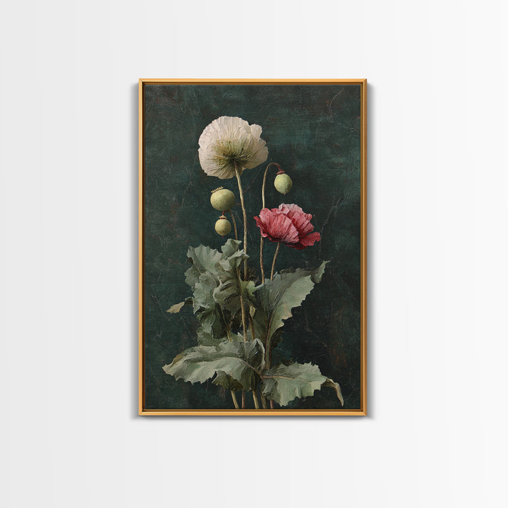 Poppy Field Botanical Study Framed Canvas Print, Botanical Art, Printable Art, Living Room Decor, Watercolor Art, Botanic, BOT-2x3-73