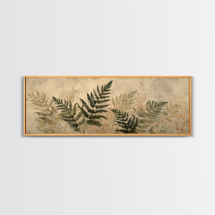 Fern Shadow Pattern on Plaster Surface Framed Canvas Print, Botanical Art, Gallery Decor, Living Room Decor, Fine Art, Botanic, BOT-3x1-15