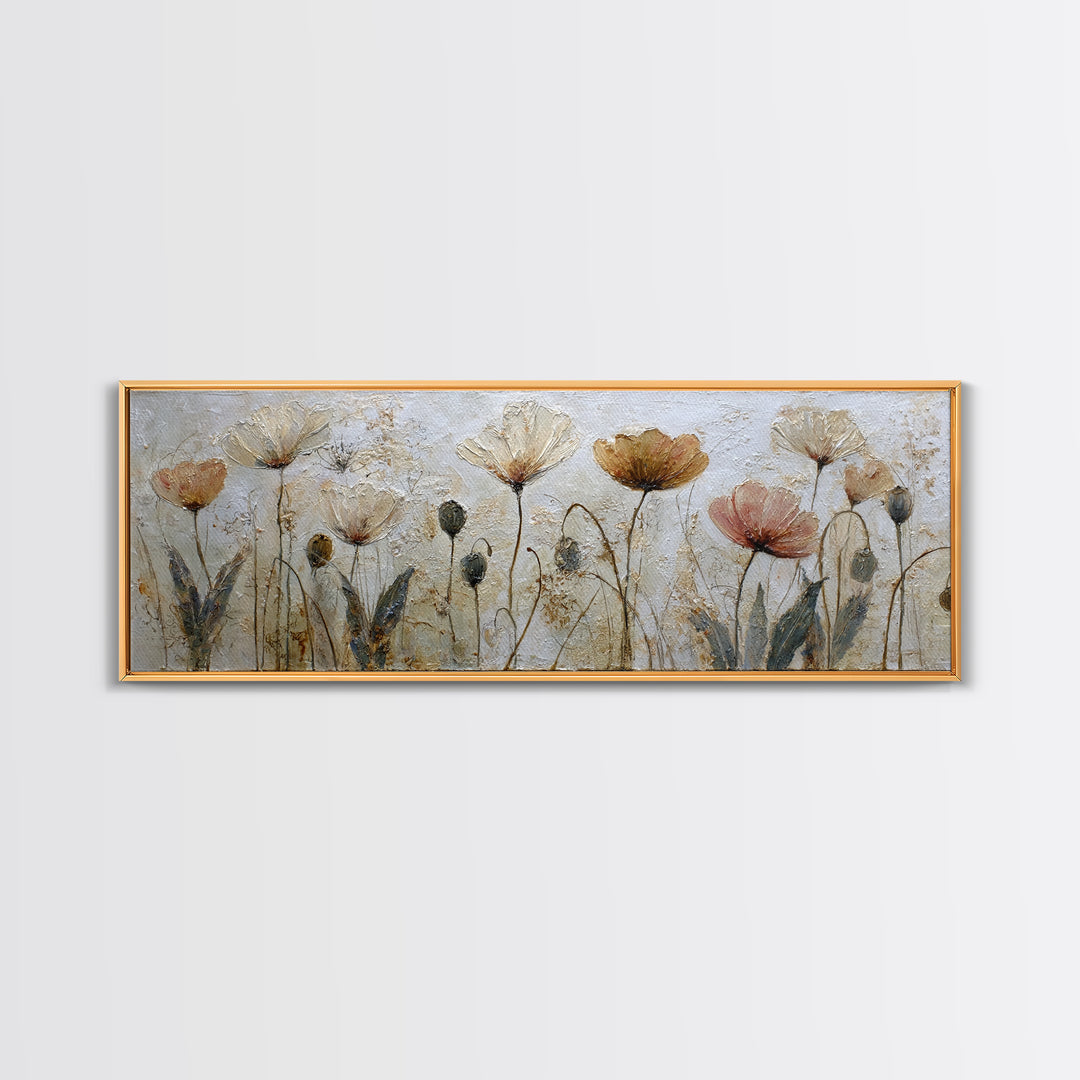 Poppy Field Botanical Study Canvas Print, Botanical Art, Whimsical Decor, Living Room Decor, Oil Painting, Botanic, BOT-3x1-33