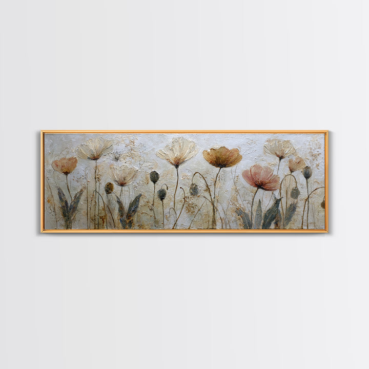 Poppy Field Botanical Study Canvas Print, Botanical Art, Whimsical Decor, Living Room Decor, Oil Painting, Botanic, BOT-3x1-33