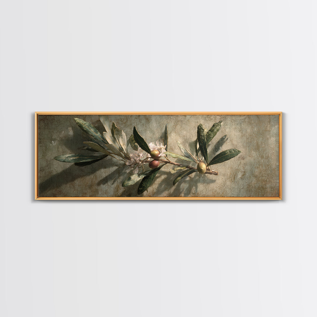 Single Olive Branch Framed Canvas Print, Botanical Art, Digital Art, Living Room Decor, Fine Art, Botanic, Printable Art, BOT-3x1-47