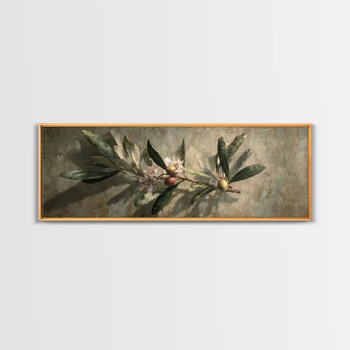 Single Olive Branch Framed Canvas Print, Botanical Art, Digital Art, Living Room Decor, Fine Art, Botanic, Printable Art, BOT-3x1-47