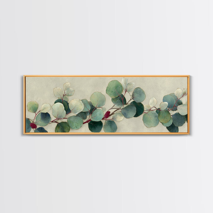 Eucalyptus Stems in Soft Sage Tones Framed Canvas Print, Botanical Art, Living Room Decor, Oil Painting, Botanic, BOT-3x1-51