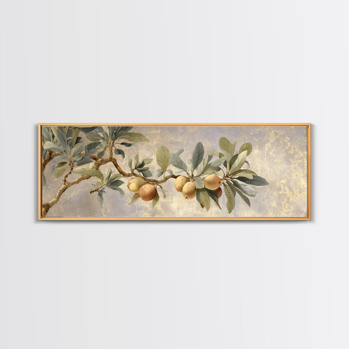 Fig Branch with Fruit and Broad Leaves Framed Canvas Print, Botanical Art, Art, Living Room Decor, Oil Painting, Botanic, BOT-3x1-55