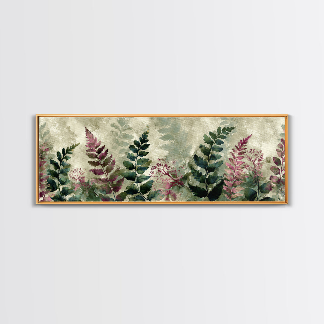 Fern Shadow Pattern on Plaster Surface Framed Canvas Print, Botanical Art, Living Room Decor, Watercolor Art, Botanic, BOT-3x1-63
