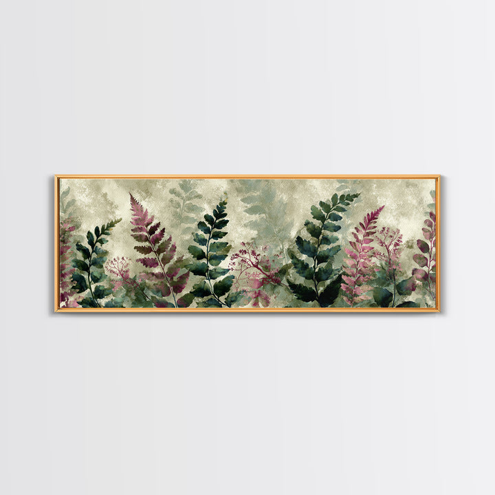 Fern Shadow Pattern on Plaster Surface Framed Canvas Print, Botanical Art, Living Room Decor, Watercolor Art, Botanic, BOT-3x1-63