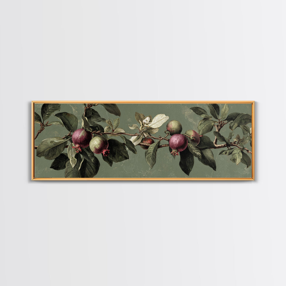 Fig Branch with Fruit and Broad Leaves Framed Canvas Print, Botanical Art, Statement Artwork, Living Room Decor, Botanic, BOT-3x1-7