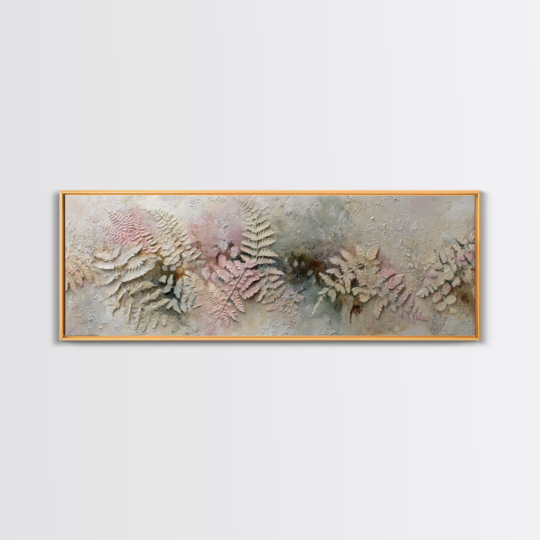 Fern Shadow Pattern on Plaster Surface Framed Canvas Print, Botanical Art, Home Gift, Living Room Decor, Fine Art, Botanic, BOT-3x1-87