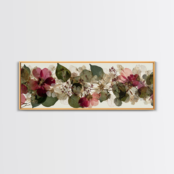 Pressed Flower Collage Canvas Print, Botanical Art, Digital Art, Living Room Decor, Fine Art, Botanic, Printable Art, BOT-3x1-92