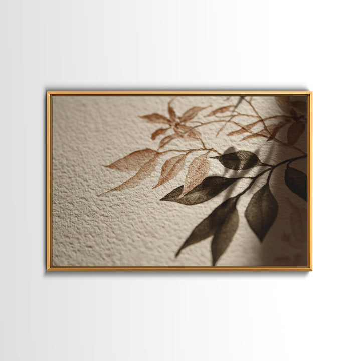 Black Ink Botanical Silhouette on Cream Paper Framed Canvas Print, Botanical Art, Modern Wall Art, Living Room Decor, Botanic, BOT-3x2-25