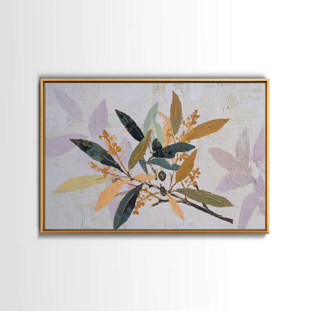 Single Olive Branch Framed Canvas Print, Botanical Art, Digital Art, Living Room Decor, Fine Art, Botanic, Printable Art, BOT-3x2-59