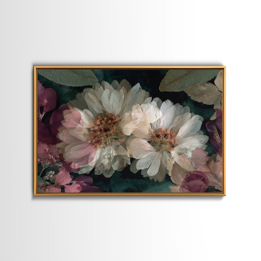 Pressed Flower Collage Framed Canvas Print, Botanical Art, Living Room Decor, Botanic, Fine Art Print, Statement Artwork, BOT-3x2-8