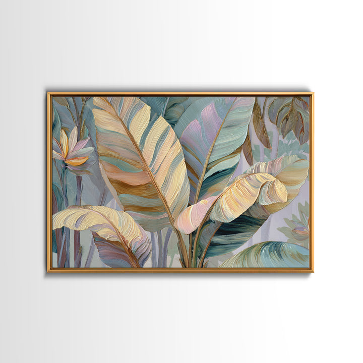 Tropical Banana Leaf Painted Canvas Print, Botanical Art, Poster, Living Room Decor, Botanic, Art Nouveau, Framed Wall Art, BOT-3x2-84