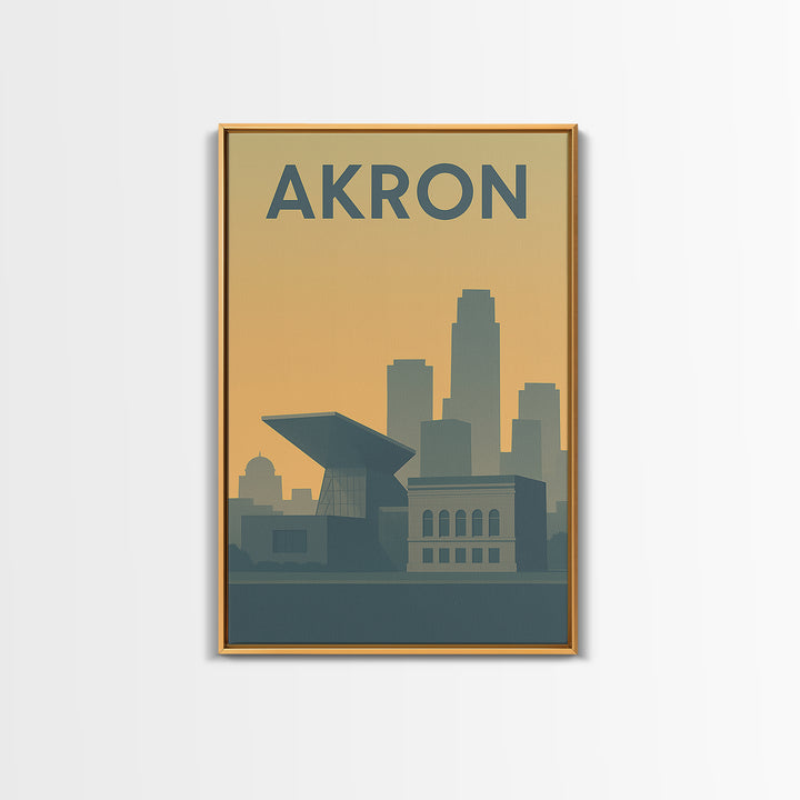Akron Ohio Travel Poster, Canvas Print, Minimalist Retro Wall Art, Akron Wall Art, Vintage Travel Art, Travel Poster Art, City Illustration