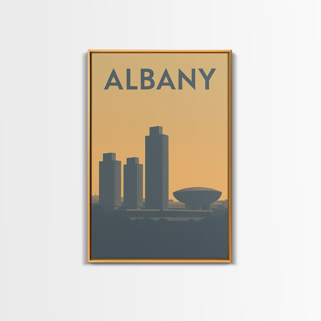 Albany New York Travel Poster, Framed Canvas Print, Sunset Skyline Wall Art, Albany Poster Print, Retro Travel Print, Living Room Wall Art