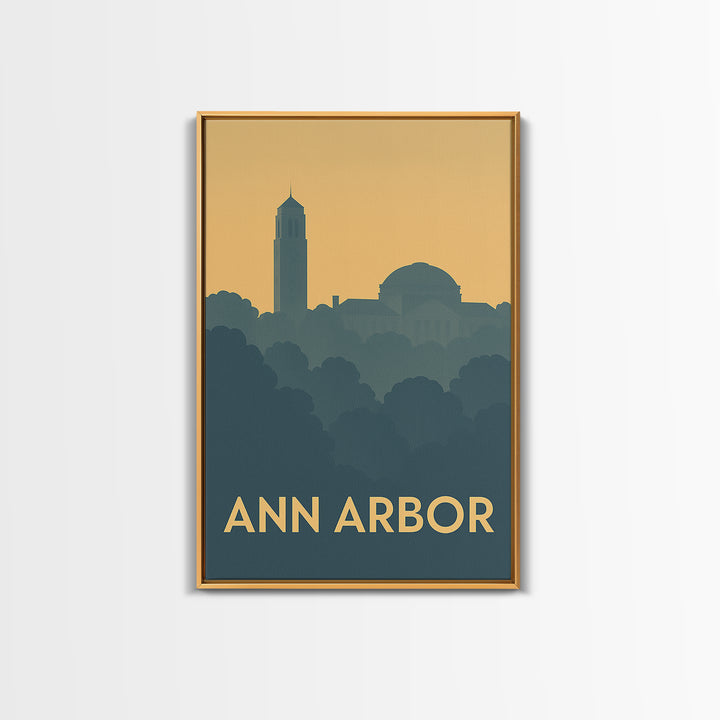 Ann Arbor Michigan Travel Poster, Canvas Print, Minimalist Retro Wall Art, Ann Arbor Travel Art, Travel Art Print, Living Room Wall Art
