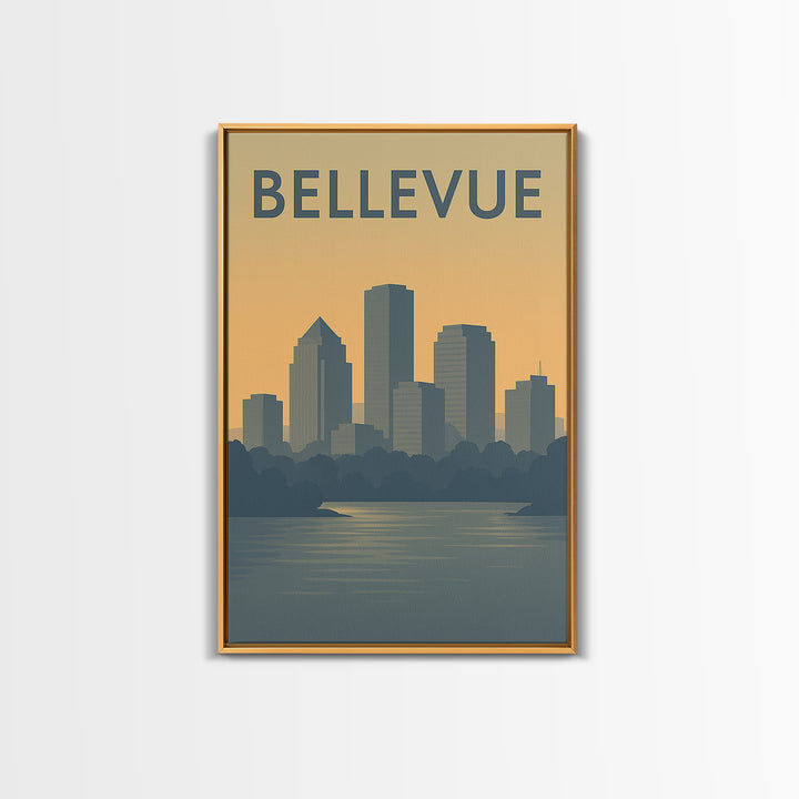 Bellevue Travel Poster, Canvas Print, Mid Century Travel Art, Bellevue Art Print, Travel Art Print, City Illustration, Living Room Wall Art