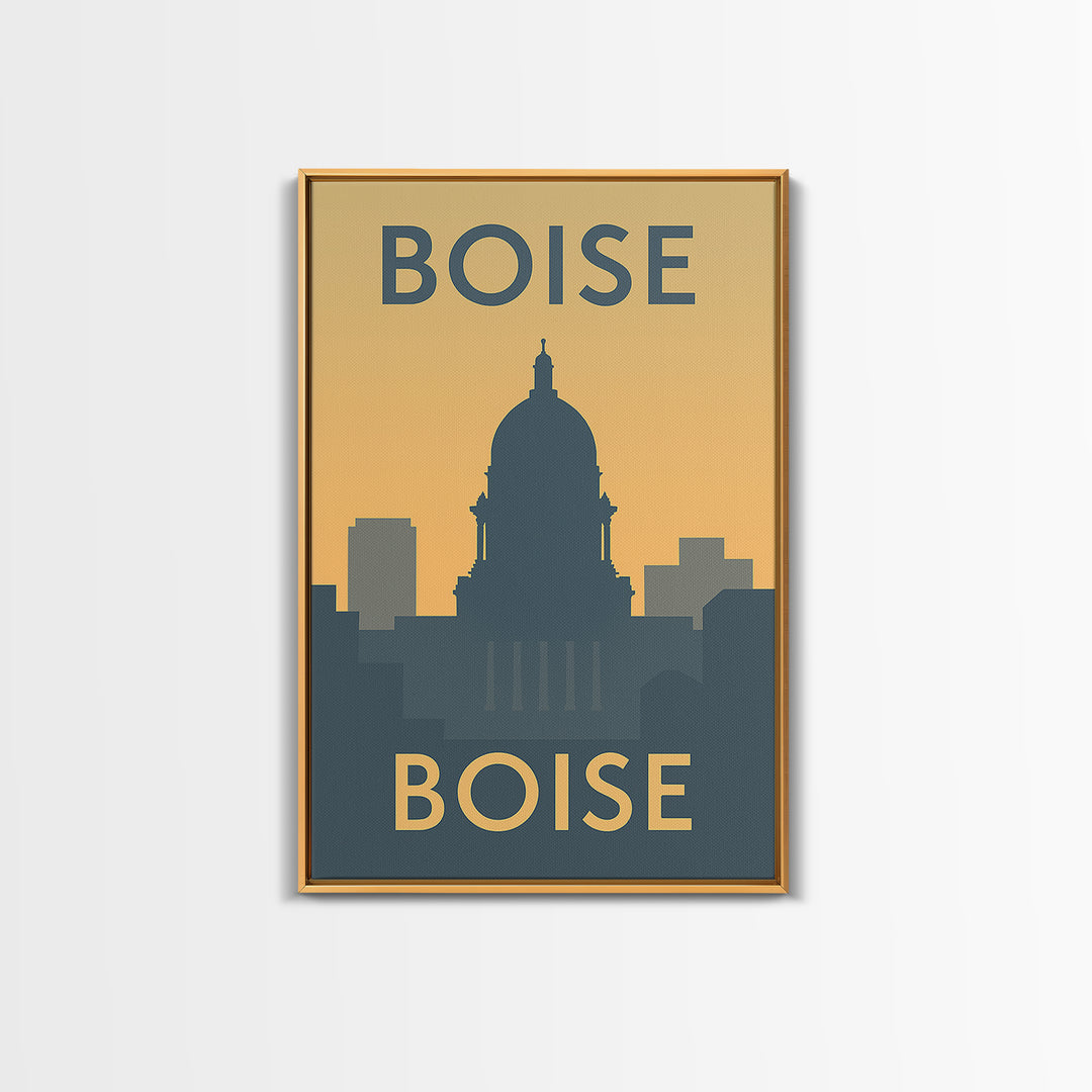 Boise Travel Poster, Framed Canvas Print, Minimalist Retro Wall Art, Boise City Art, City Travel Prints, City Illustration, Retro Poster