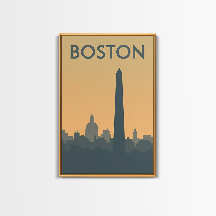 Boston Travel Poster, Framed Canvas Print, Minimalist Retro Wall Art, Boston Wall Art, Wanderlust Decor, Modern Wall Decor, Landscape Art