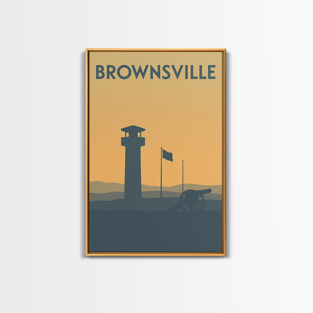 Brownsville Travel Poster, Framed Canvas Print, Minimalist Retro Wall Art, Brownsville Poster Print, Wanderlust Decor, Mid Century Wall Art