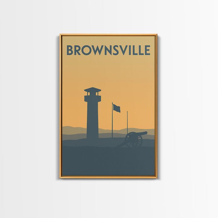 Brownsville Travel Poster, Framed Canvas Print, Minimalist Retro Wall Art, Brownsville Poster Print, Wanderlust Decor, Mid Century Wall Art