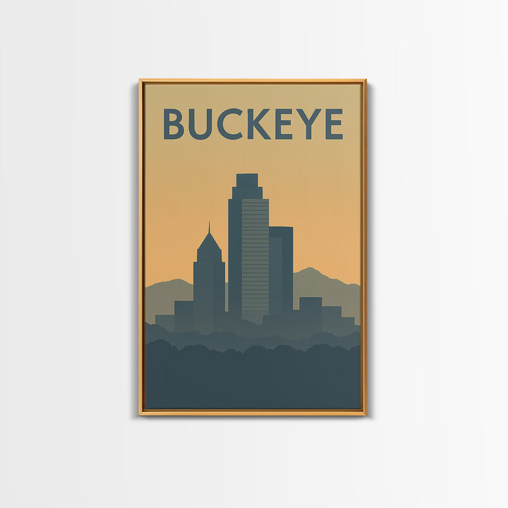 Buckeye Travel Poster, Framed Canvas Print, Sunset Skyline Wall Art, Buckeye City Art, Fine Art Print, Travel Poster Art, Travel Poster Set