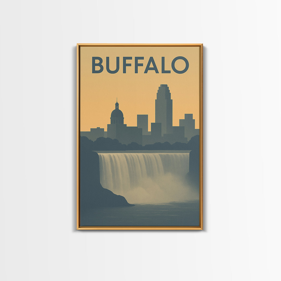 Buffalo Travel Poster, Framed Canvas Print, Sunset Skyline Wall Art, Buffalo Wall Art, Retro Travel Print, Wanderlust Decor, Poster Print