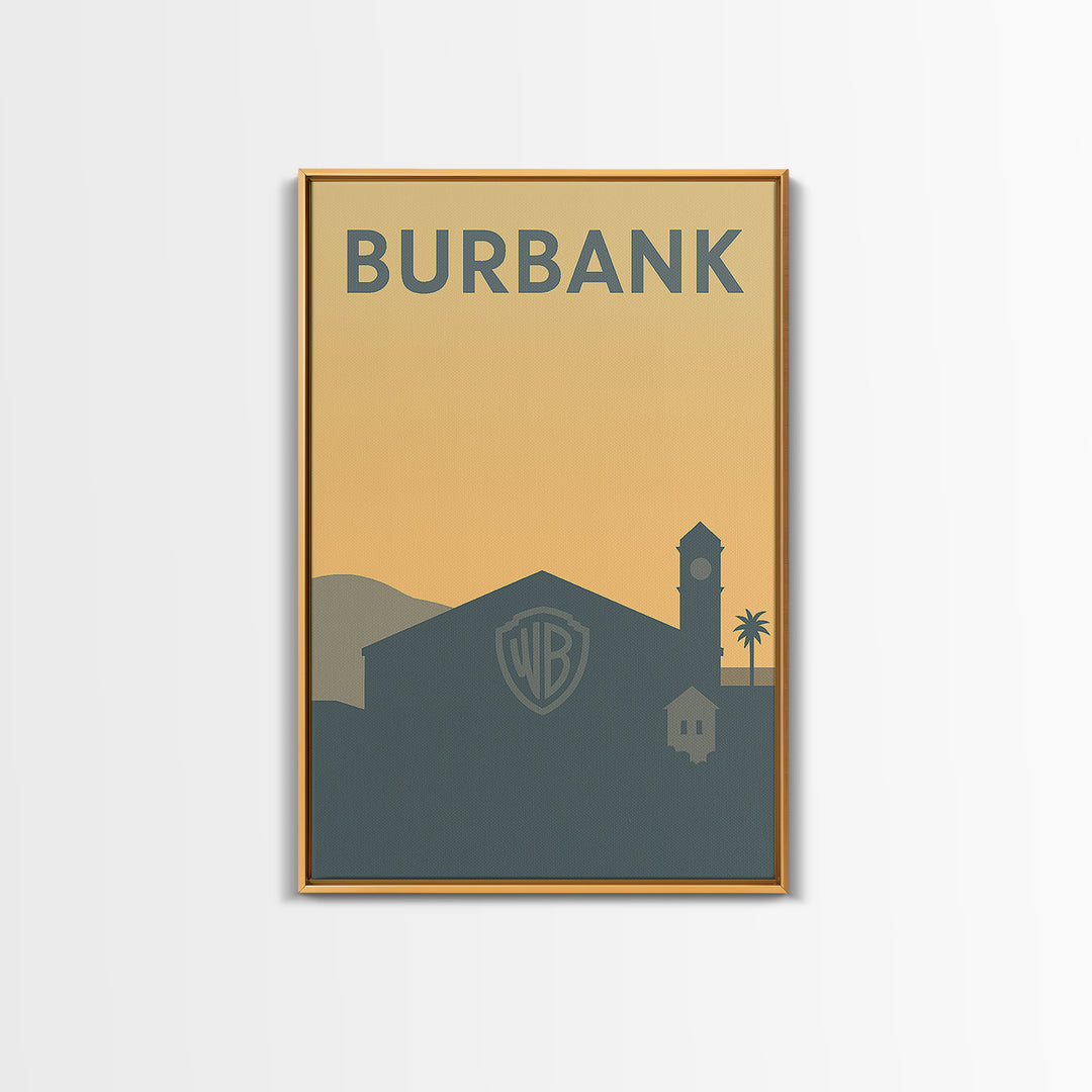 Burbank Travel Poster, Canvas Print, Minimalist Retro Wall Art, Burbank Wall Art, Living Room Wall Art, City Illustration, Travel Art Print
