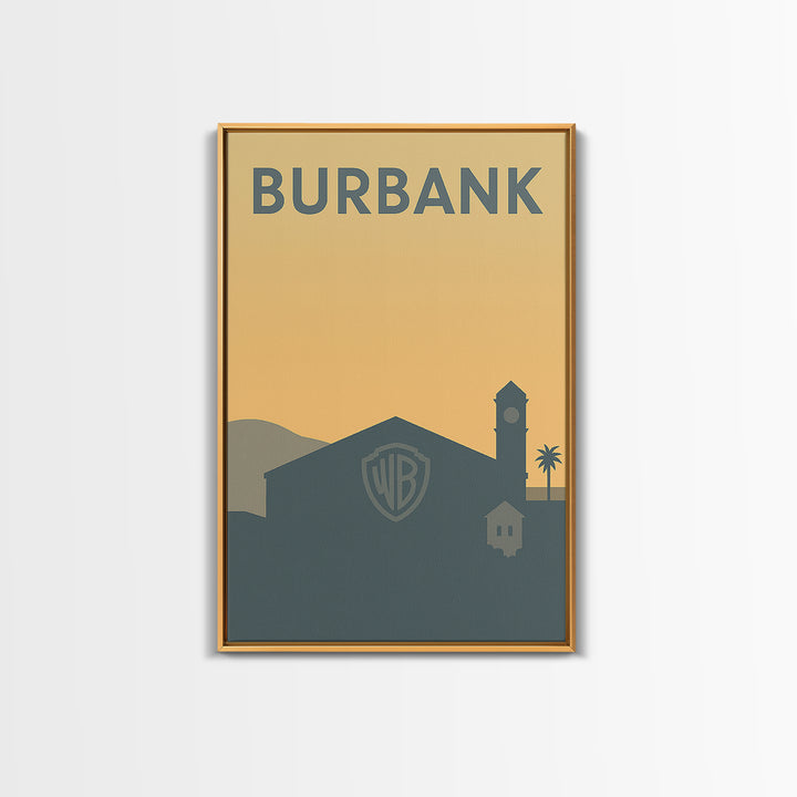 Burbank Travel Poster, Canvas Print, Minimalist Retro Wall Art, Burbank Wall Art, Living Room Wall Art, City Illustration, Travel Art Print