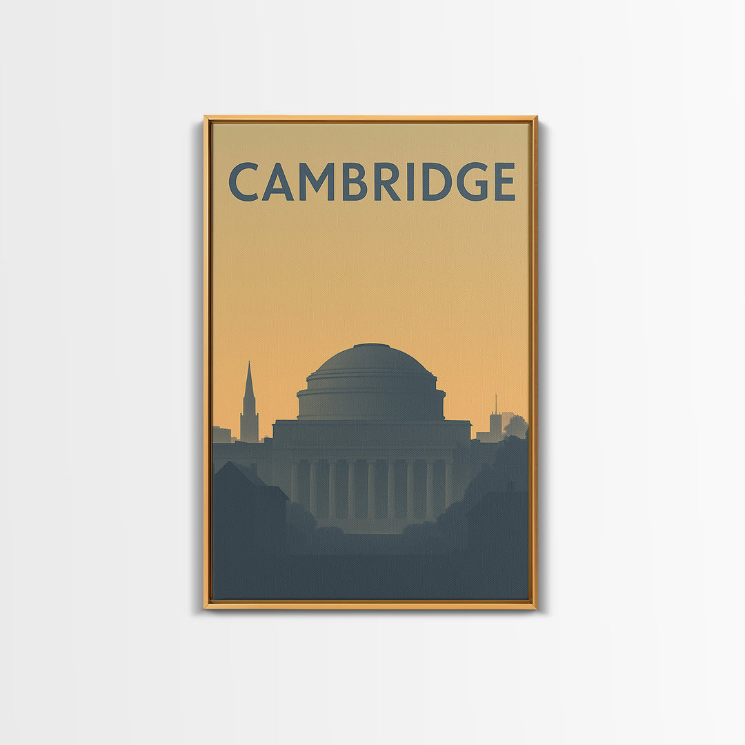 Cambridge Travel Poster, Framed Canvas Print, Minimalist Retro Wall Art, Cambridge Wall Art, Modern Wall Decor, Fine Art Print