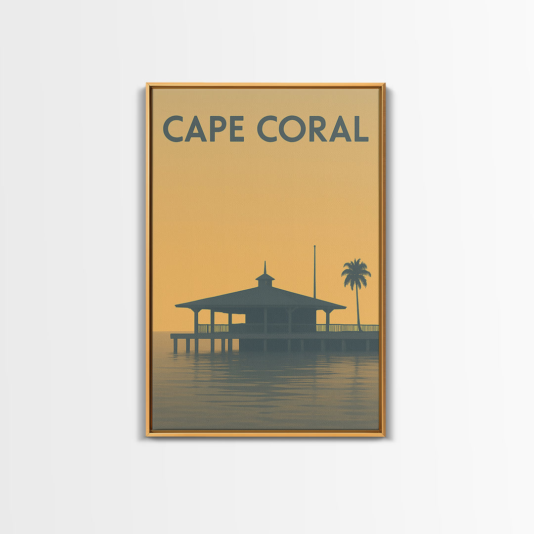 Cape Coral Florida Travel Poster, Framed Canvas Print, Minimalist Retro Wall Art, Cape Coral City Art, Travel Poster Art, Wanderlust Decor
