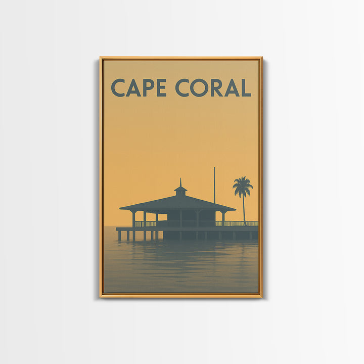 Cape Coral Florida Travel Poster, Framed Canvas Print, Minimalist Retro Wall Art, Cape Coral City Art, Travel Poster Art, Wanderlust Decor