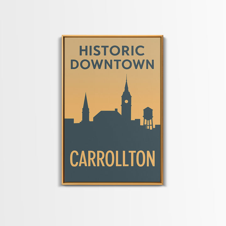 Carrollton Travel Poster, Canvas Print, Sunset Skyline Wall Art, Carrollton Travel Art, Home Office Decor, Travel Art Print, Travel Print
