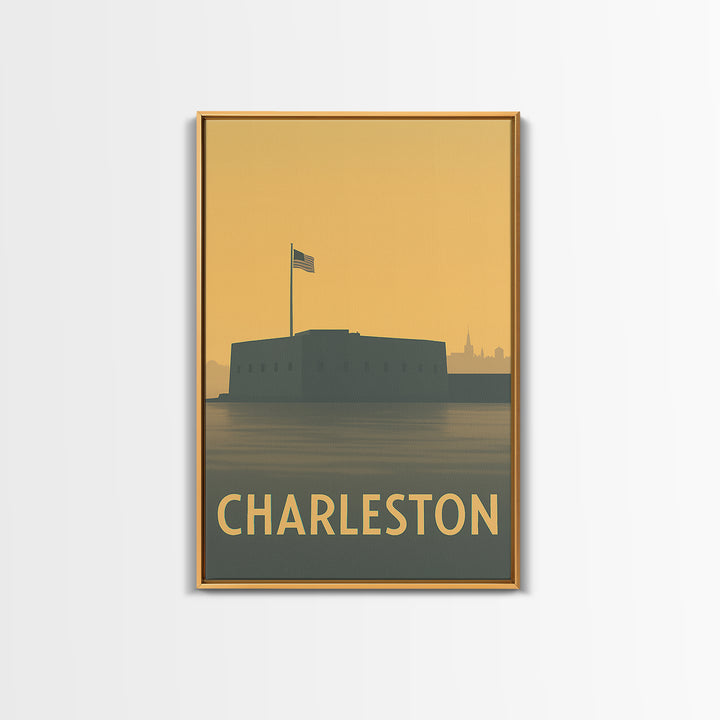 Charleston Travel Poster, Framed Canvas Print, Sunset Skyline Wall Art, Charleston City Art, Home Office Decor, Wanderlust Decor