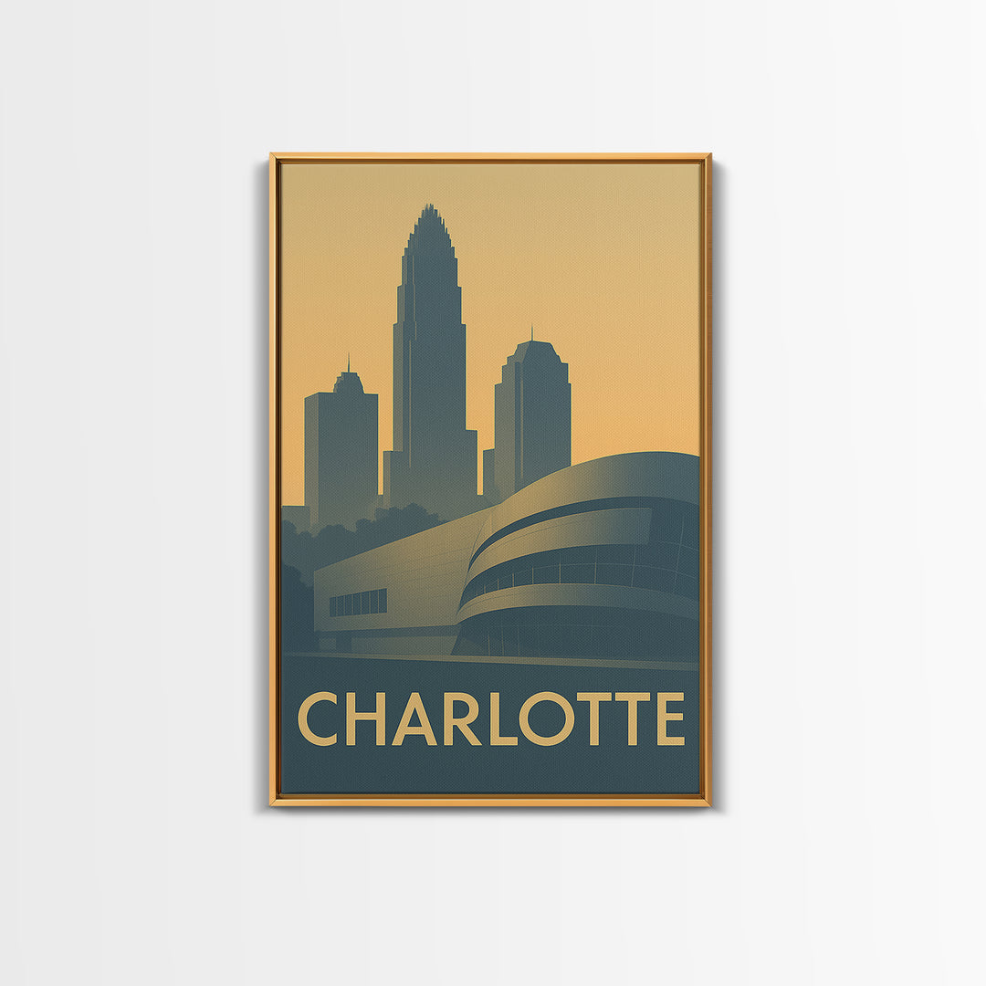 Charlotte Travel Poster, Canvas Print, Minimalist Retro Wall Art, Charlotte Travel Art, Vintage City Art, Travel Poster Set, Wall Art